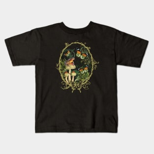 VINTAGE COTTAGECORE GOBLINCORE FROG AND BUTTERFLIES WITH MUSHROOMS Kids T-Shirt